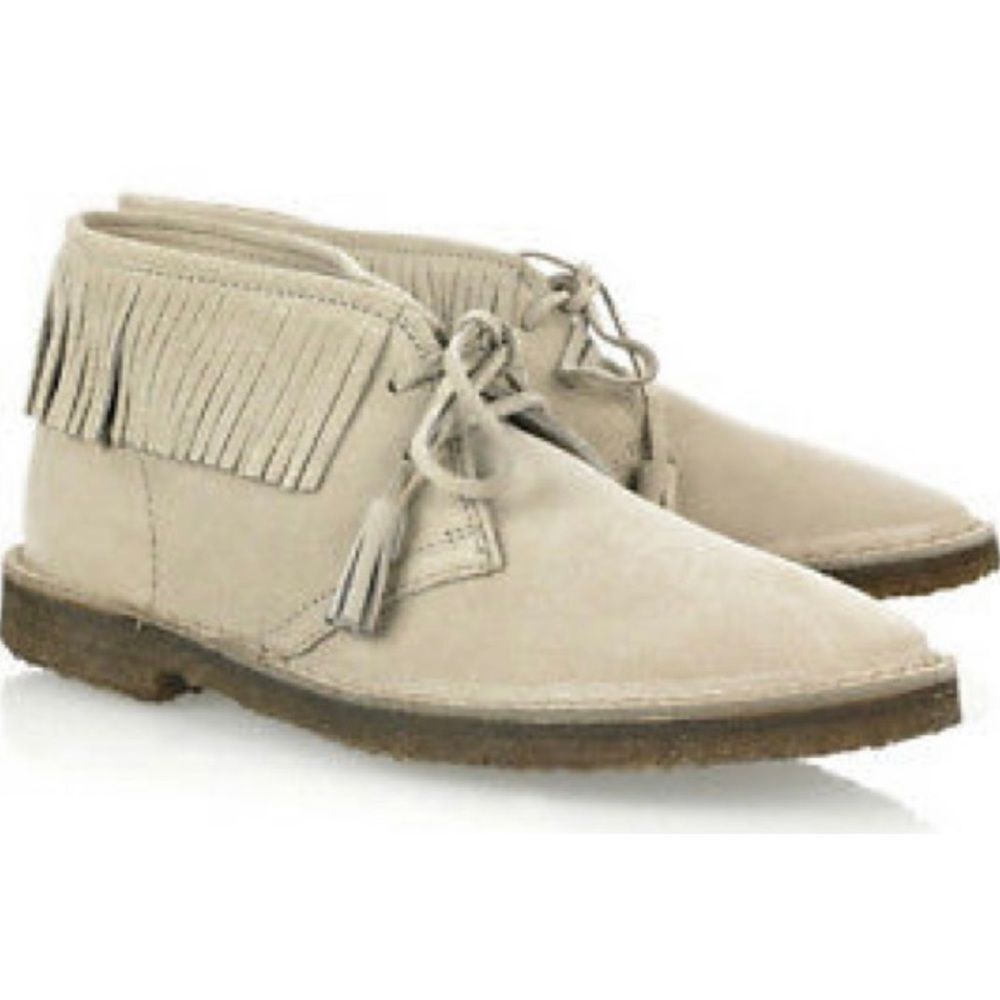 J Crew Fringed Macalister Suede Boot Tassel Laces Grey Tan Size 9 NWOB - Picture 1 of 13